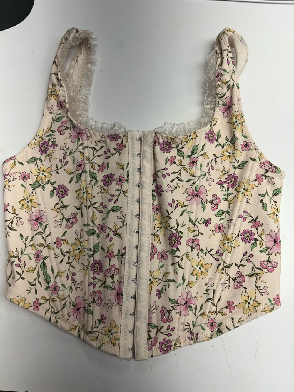 Altar'd State Cream Floral Hook-Front Lace Trim Camisole
